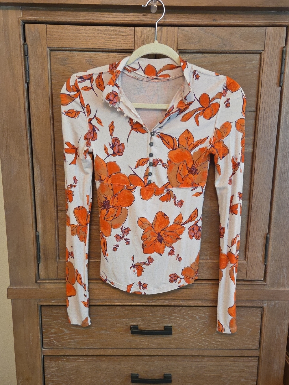 Free People Floral Pullover Top - Orange/Tan - Vintage